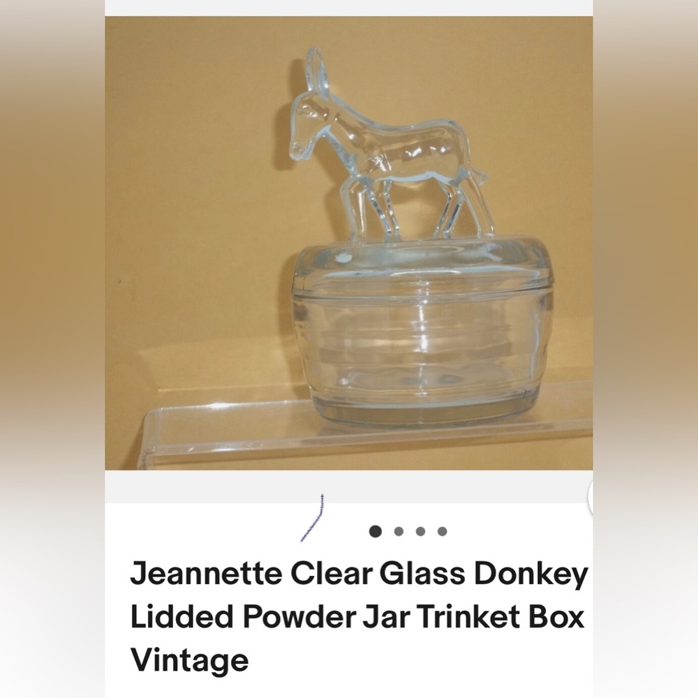 Vintage Jeanette Glass donkey Trinket jar